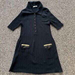 Prada Italy Ribbed Gold Trimmed Sweater Knit Tunic Dress 40 XS